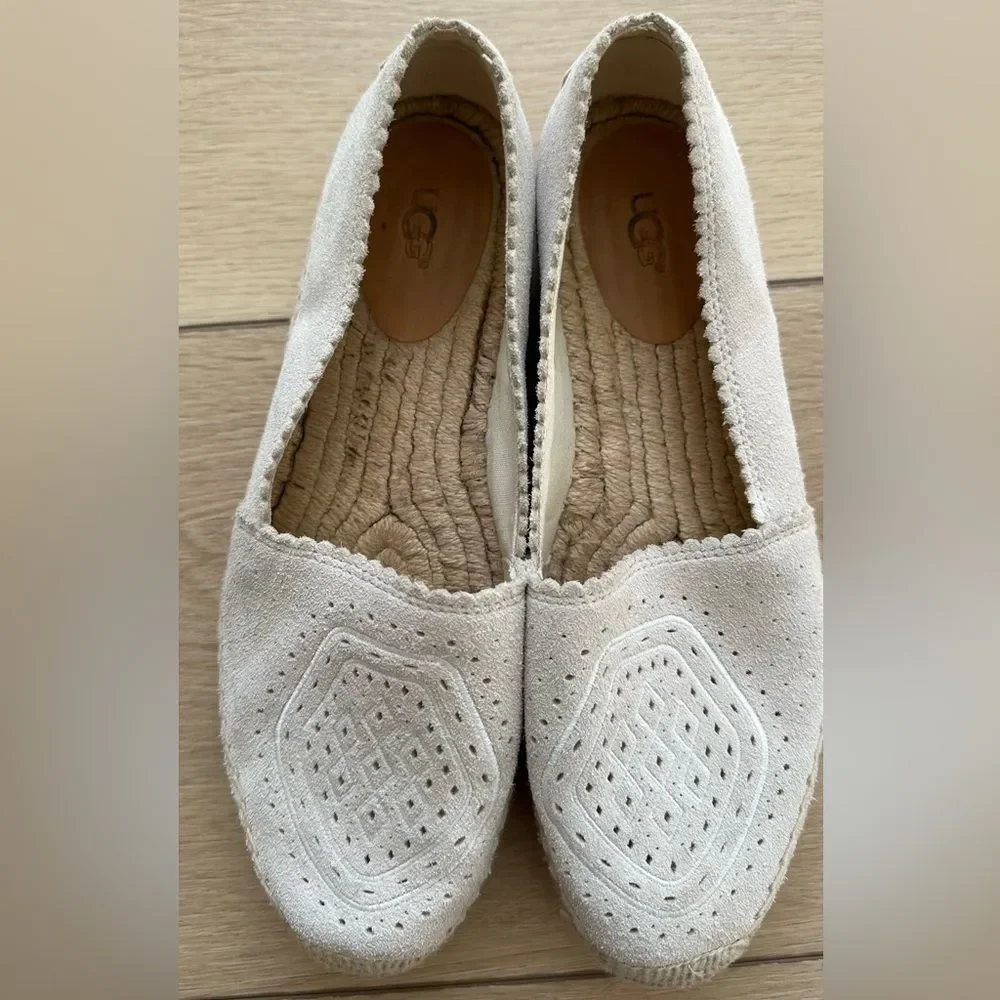 UGG Jasmine Heidi Perforated Suede Loafer Platform Espadrille Size 9.5 Slip On